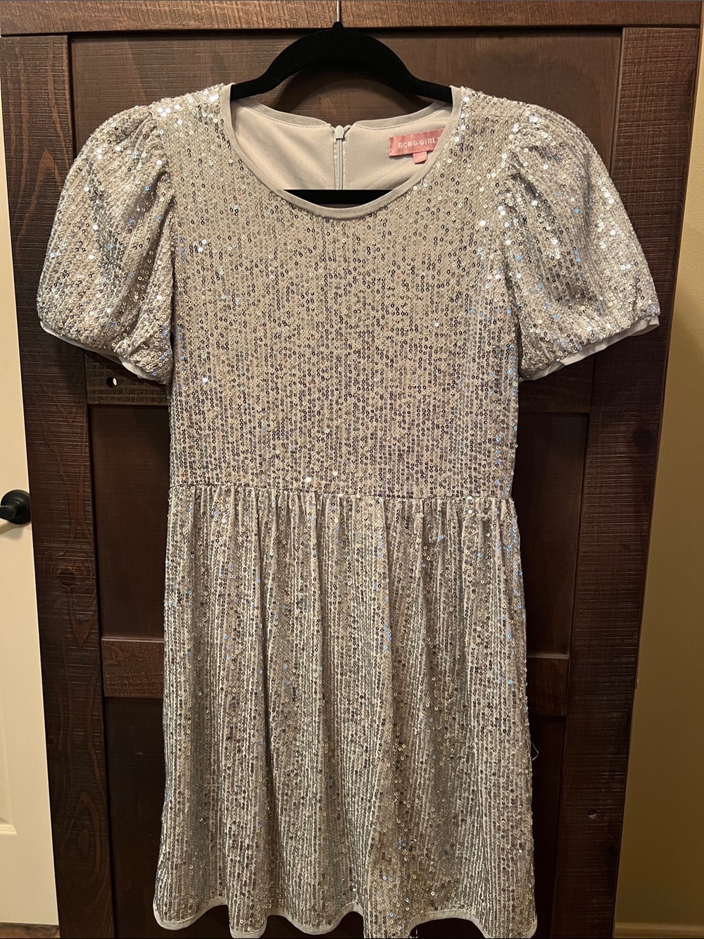 BCBGirls Silver Sequin Puff-Sleeve Party Dress